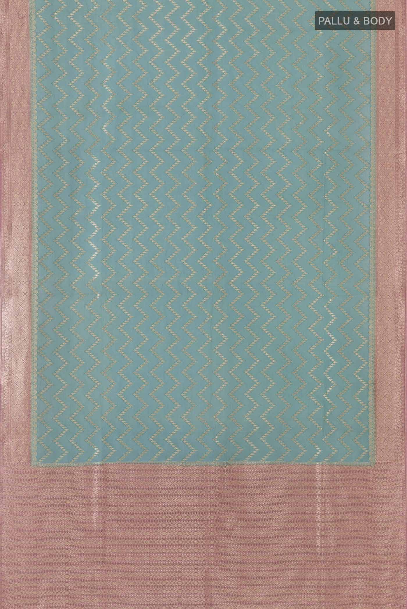 Blue Blended Banarasi Kora Cotton Saree - Image 3