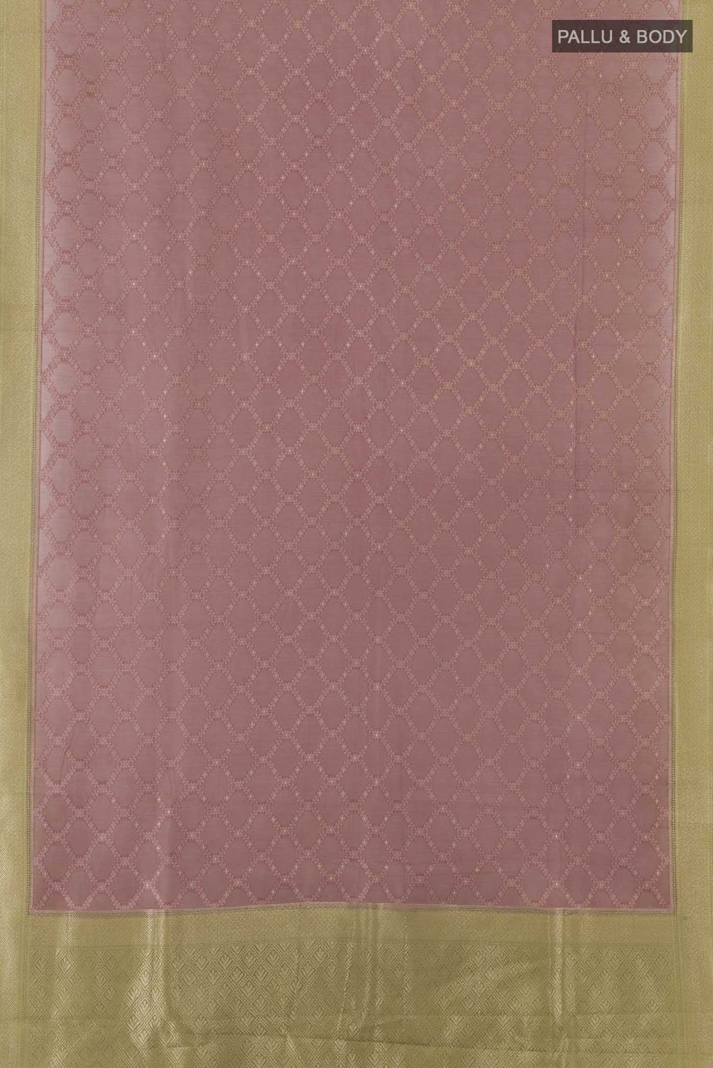 Brown Blended Banarasi Kora Cotton Saree - Image 3