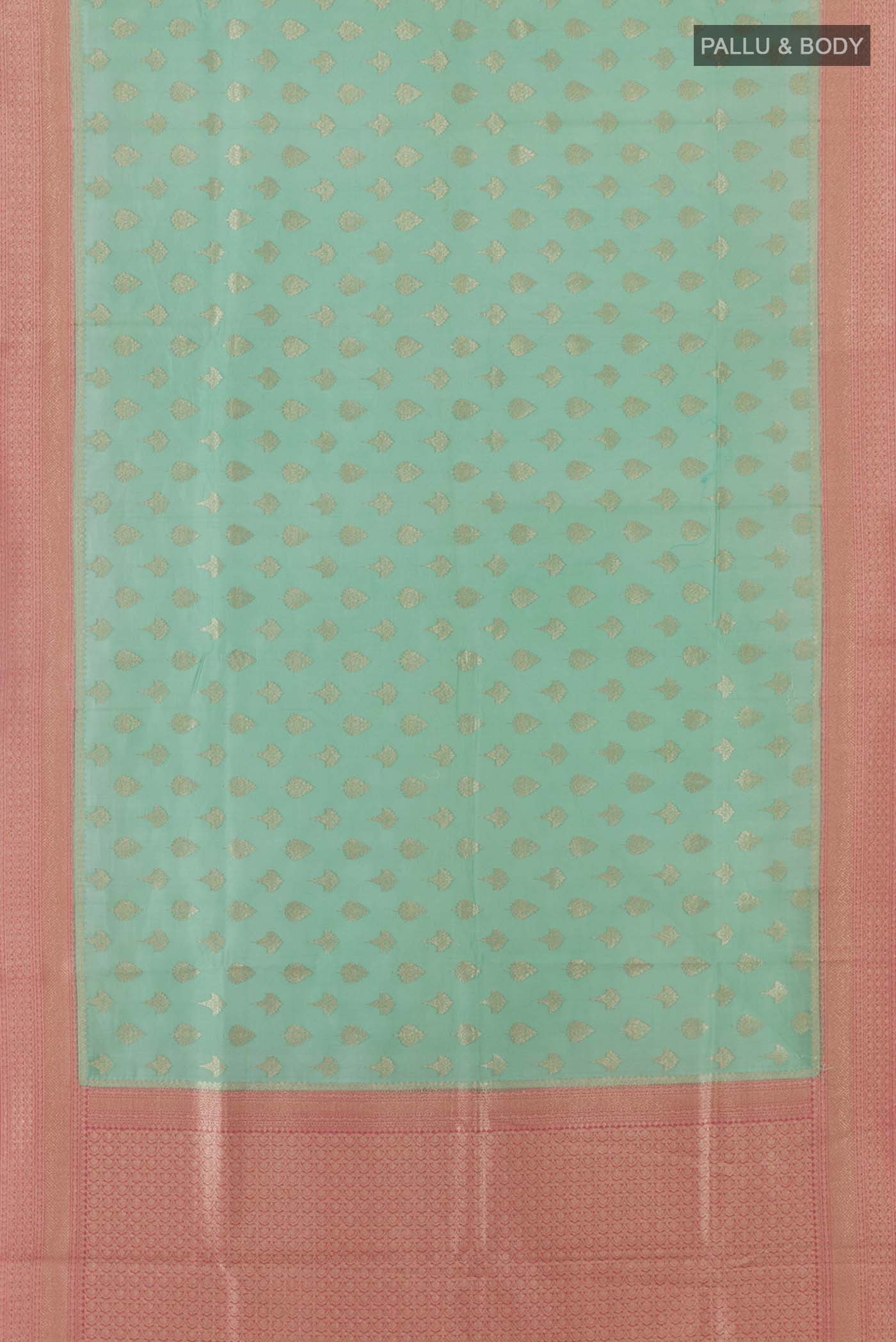 Sea Green Blended Banarasi Kora Cotton Saree - Image 3
