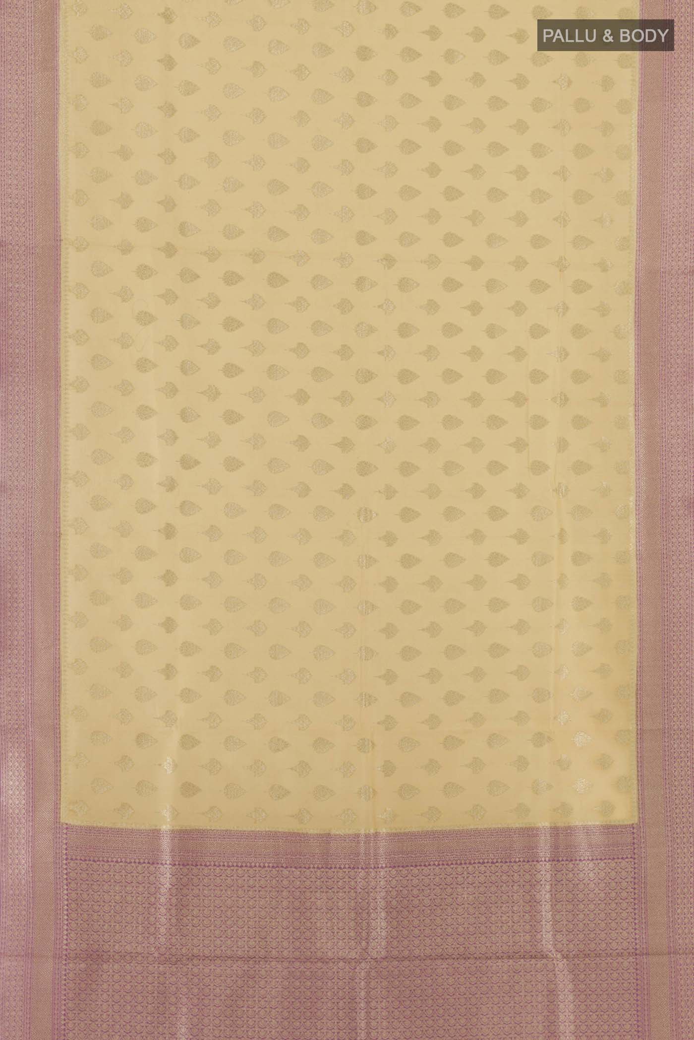Yellow Blended Banarasi Kora Cotton Saree - Image 3